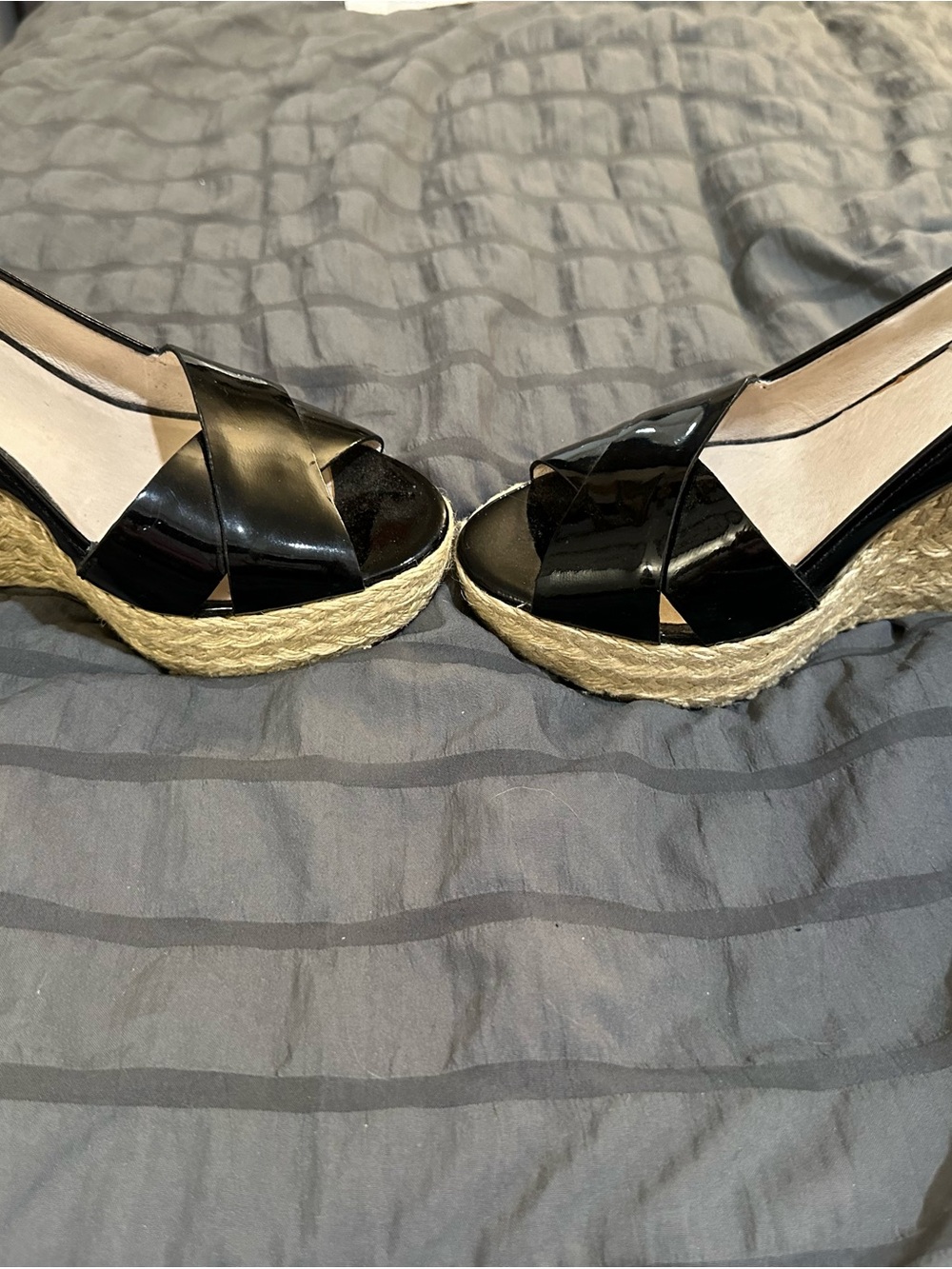 Michael Kors Black Patent Espadrille Wedge Sandals